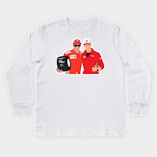 Mick Schumacher presenting Kimi Raikkonen with the pole position award at the 2018 Monza Grand Prix Kids Long Sleeve T-Shirt